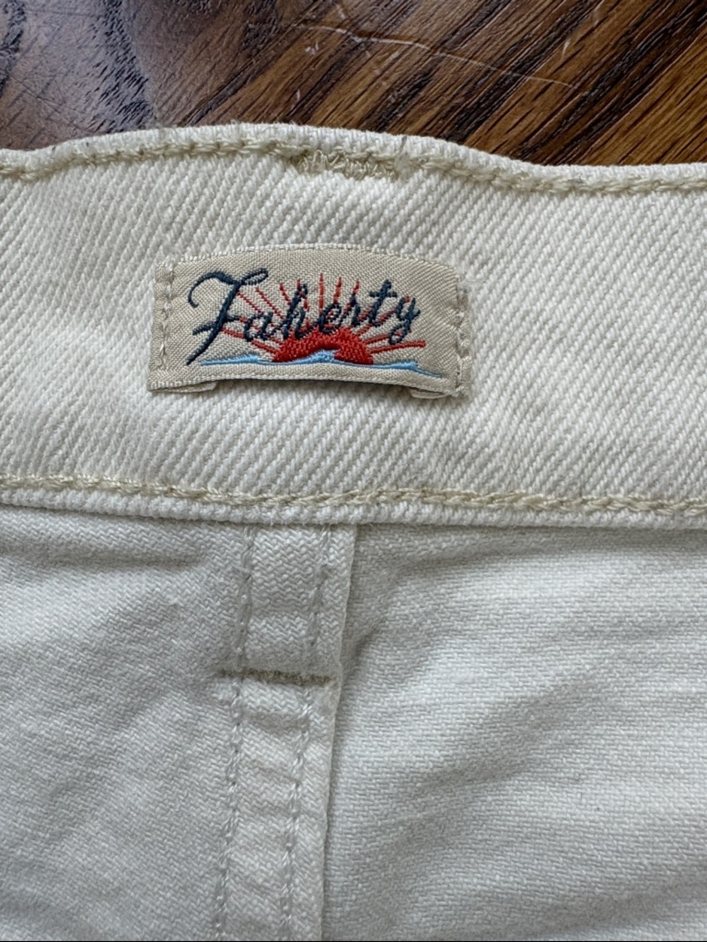 Faherty Sunwashed Raw Hem Denim Shorts - Egret - Picture 2 of 5